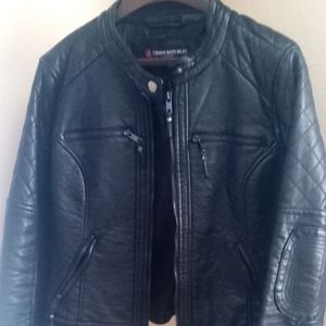 Black faux leather heavy.